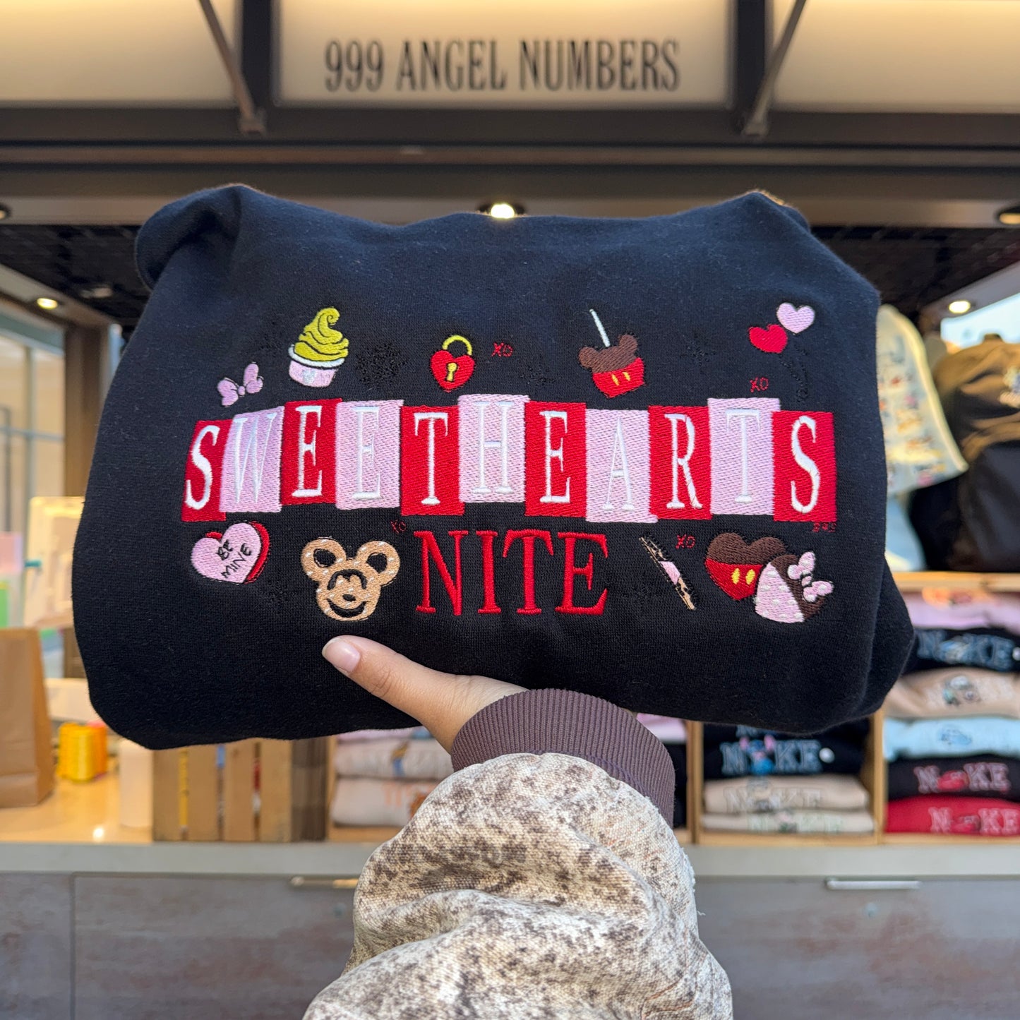 Sweethearts Snacks Themed Embroidered Sweater
